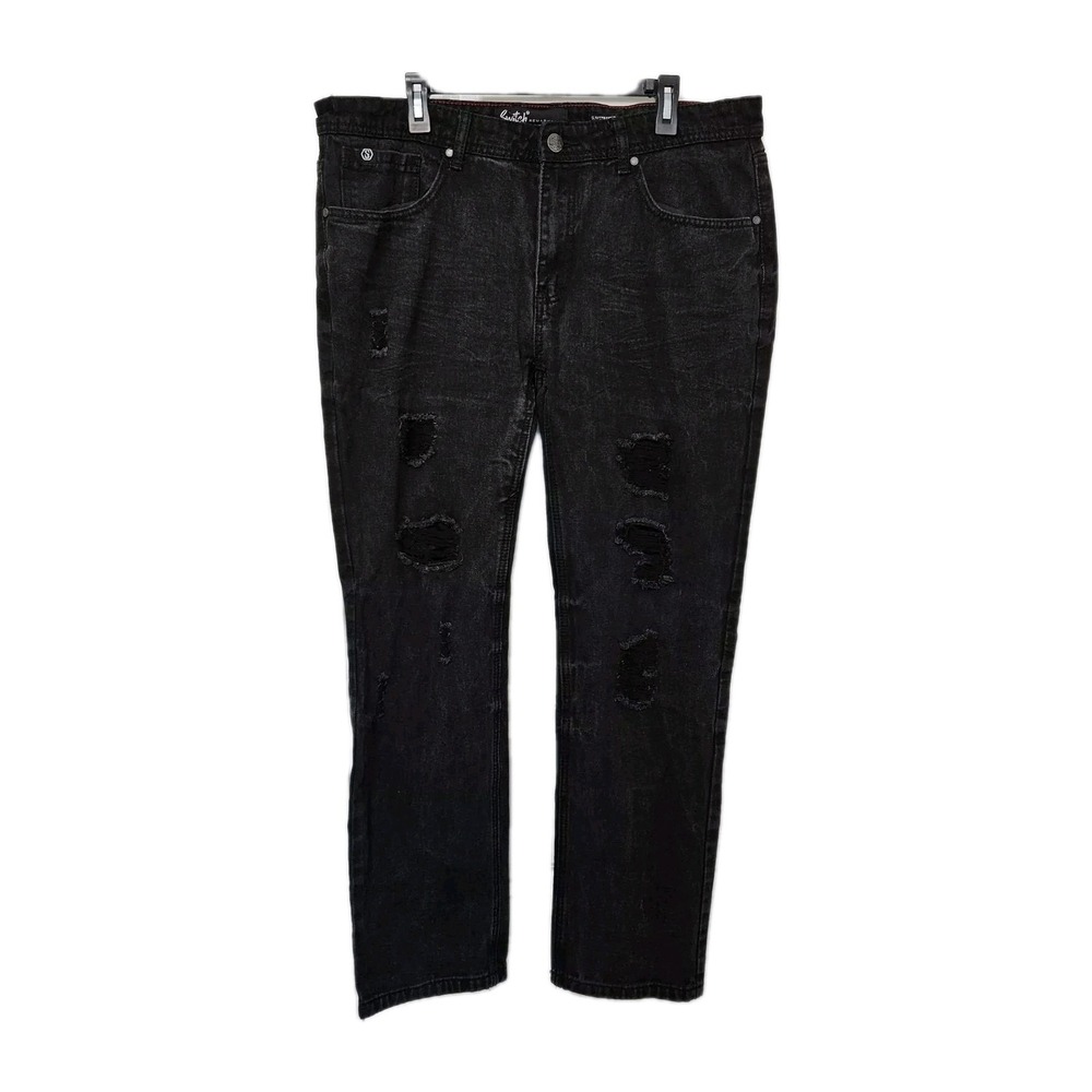 Switch Jeans Mens 38x32 Black Remarkable Slim Straight Distressed Ripped Denim